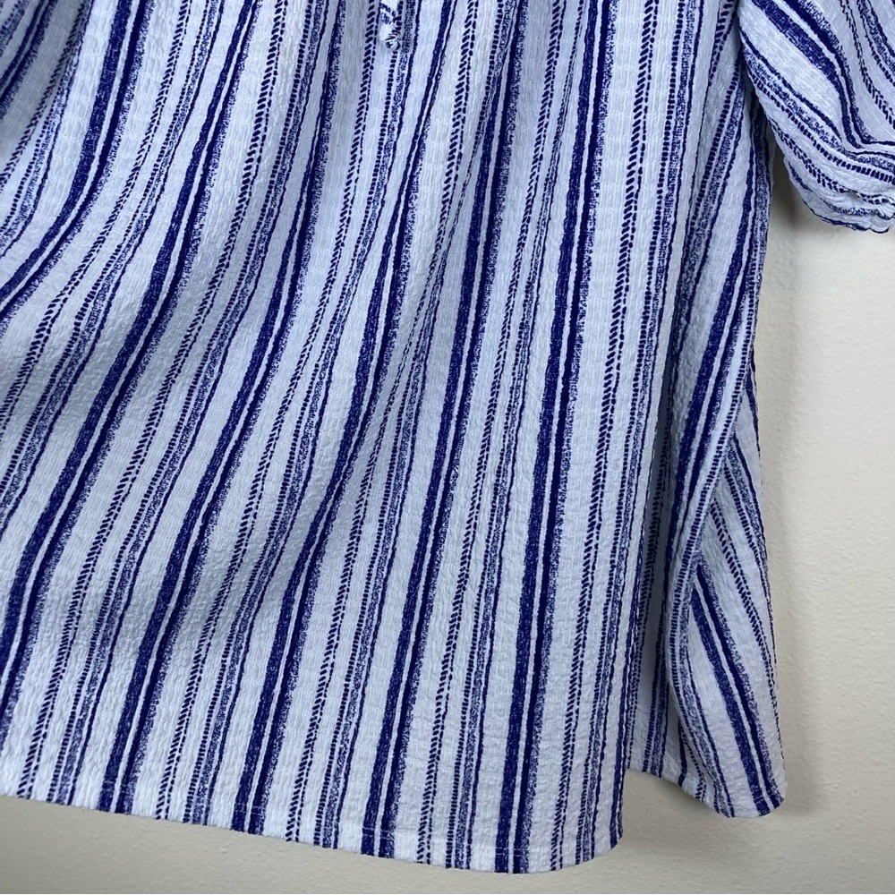 SHOL Los Angeles Blue White Stripe Smocked Peasant Top 3X - Picture 8 of 13
